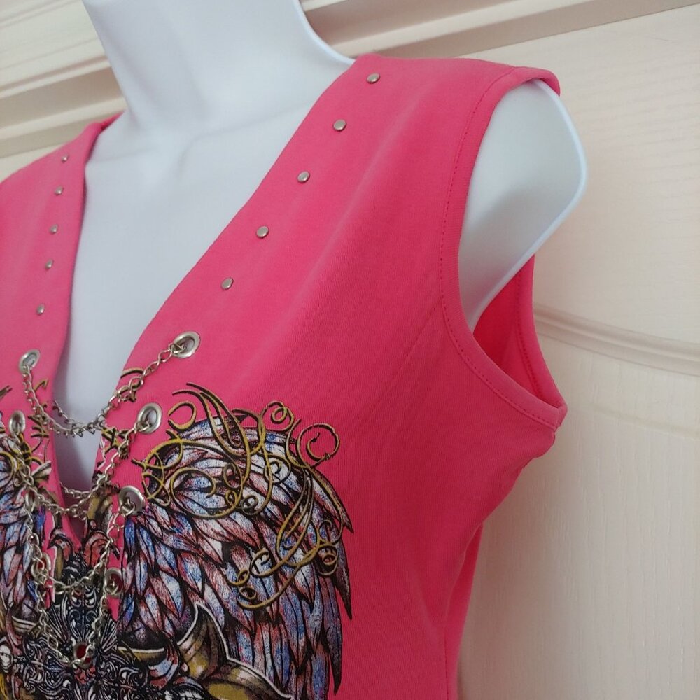 Babes Biker Wear Angel Wings Pink Tank Small - Picture 5 of 10
